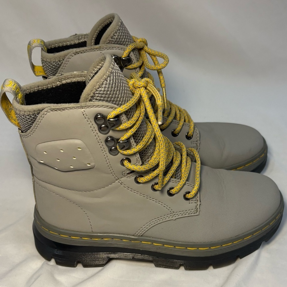 Dr. Martens Quinton Ajax Leather Gray Combat Moto Boots Synthetic Nubuck Women 5